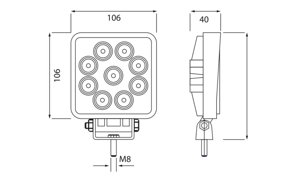 EMR90 9 LED'li Kare Çalışma Lambası