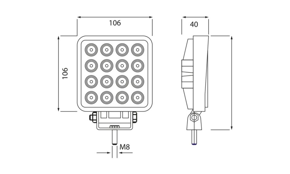 EMR92 16 LED'li Kare Çalışma Lambası